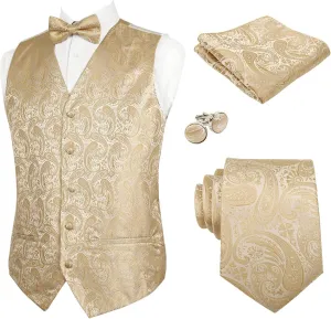 Alizeal Mens 5pcs Paisley Suit Vest Classic Jacquard Button-Down Waistcoat Set