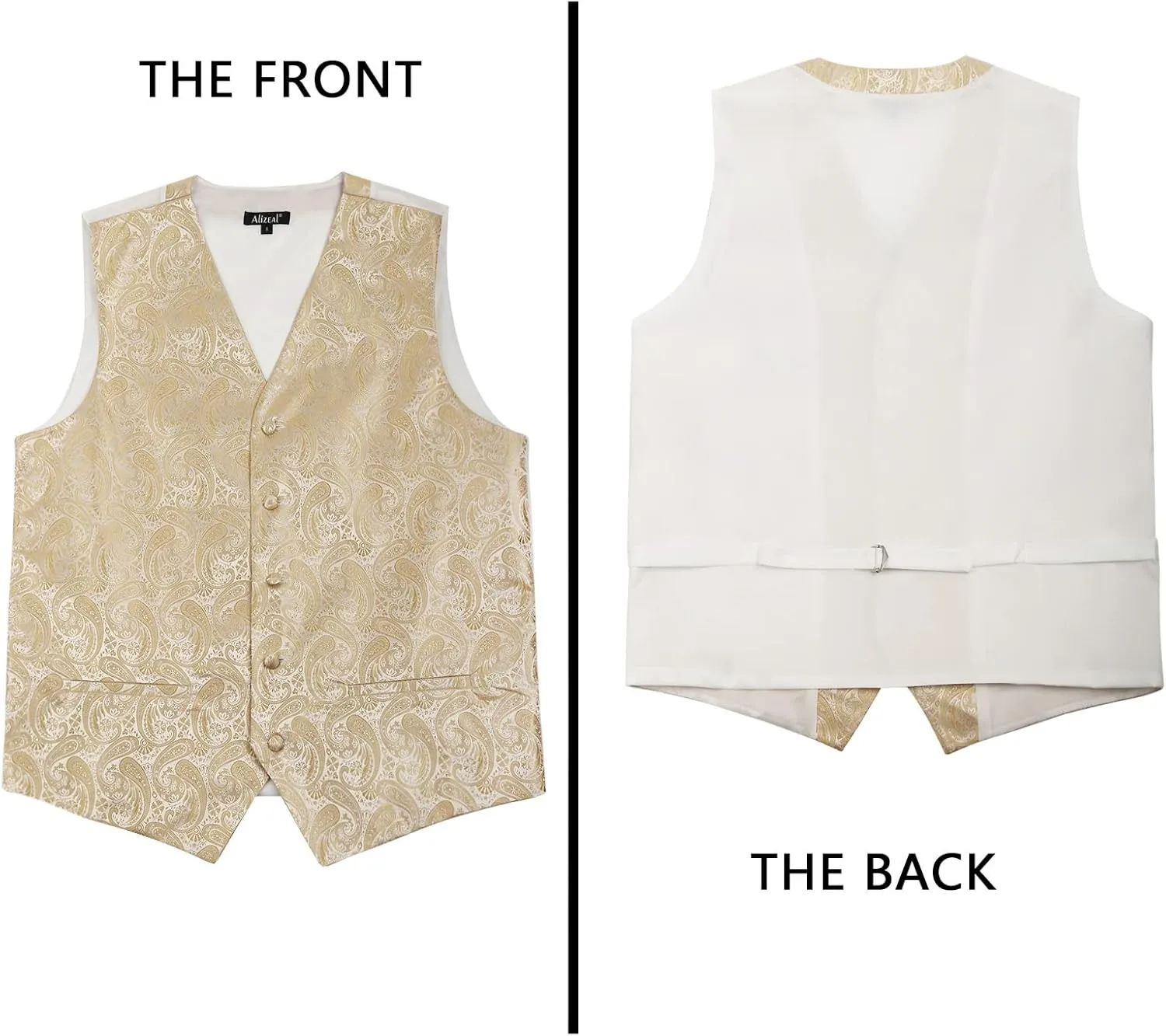 Alizeal Mens 5pcs Paisley Suit Vest Classic Jacquard Button-Down Waistcoat Set