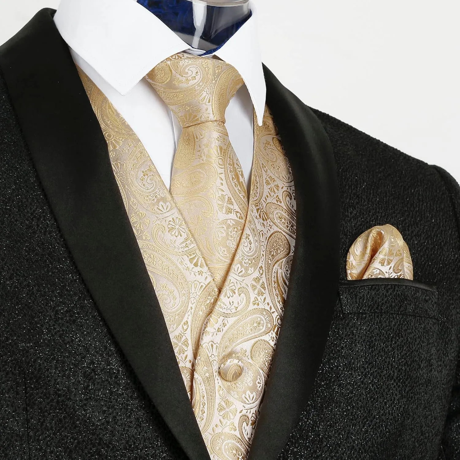 Alizeal Mens 5pcs Paisley Suit Vest Classic Jacquard Button-Down Waistcoat Set