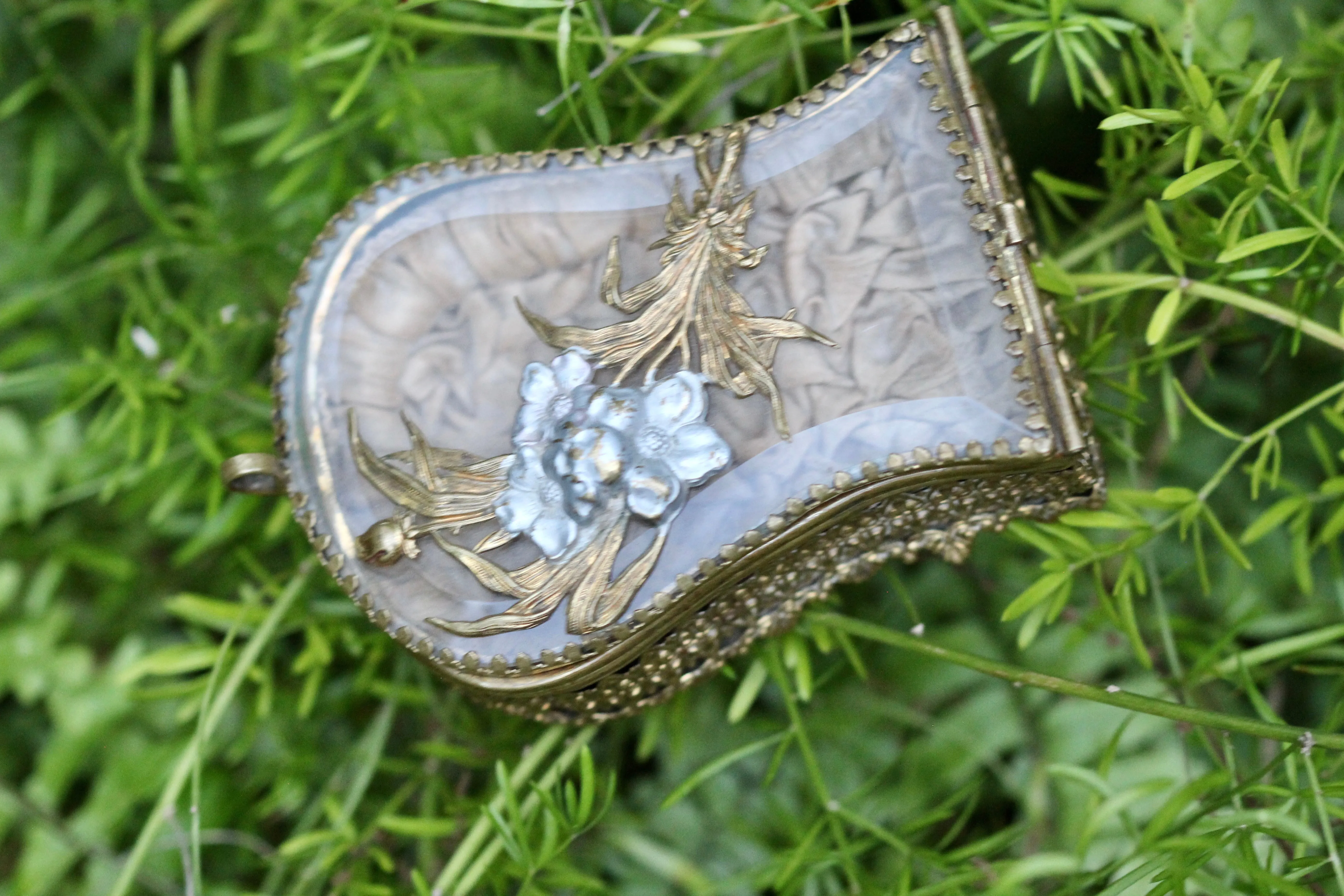 Antique French Victorian Floral Small jewelry Box