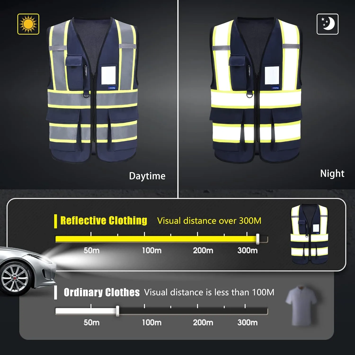 AYKRM 11 color High Vis Reflective Safety Vest for Women Men Security Pocket Zipper