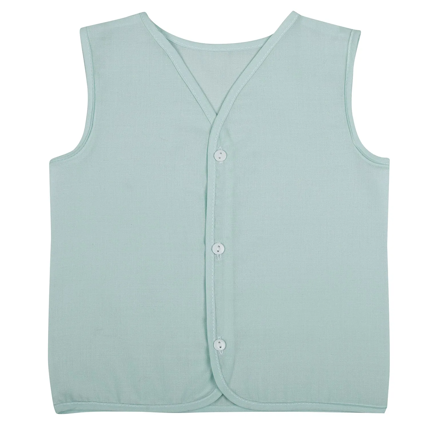 Baby Moo Solid V-Neck Sleeveless Front Opening Button Cotton Jhablas 5 Pcs - Pink, Multicolour
