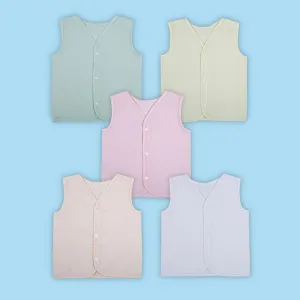 Baby Moo Solid V-Neck Sleeveless Front Opening Button Cotton Jhablas 5 Pcs - Pink, Multicolour