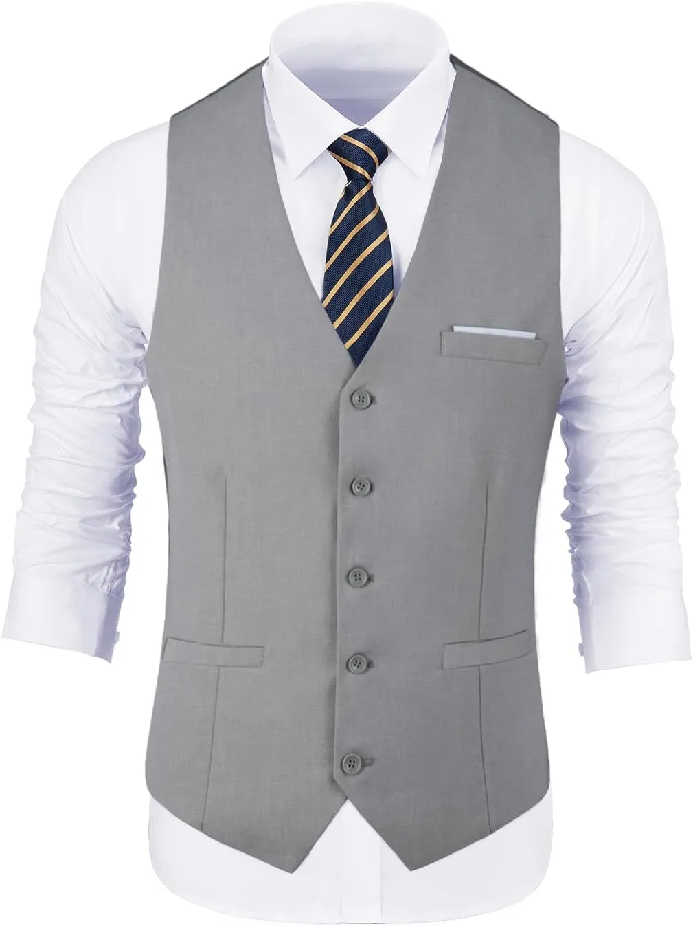 Bakerbear Mens Suit Vests V-Neck Casual Vest Dress for Men Formal Tuxedo Wedding Vests Men's Waistcoat