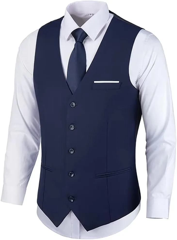 Bakerbear Mens Suit Vests V-Neck Casual Vest Dress for Men Formal Tuxedo Wedding Vests Men's Waistcoat