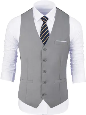 Bakerbear Mens Suit Vests V-Neck Casual Vest Dress for Men Formal Tuxedo Wedding Vests Men's Waistcoat