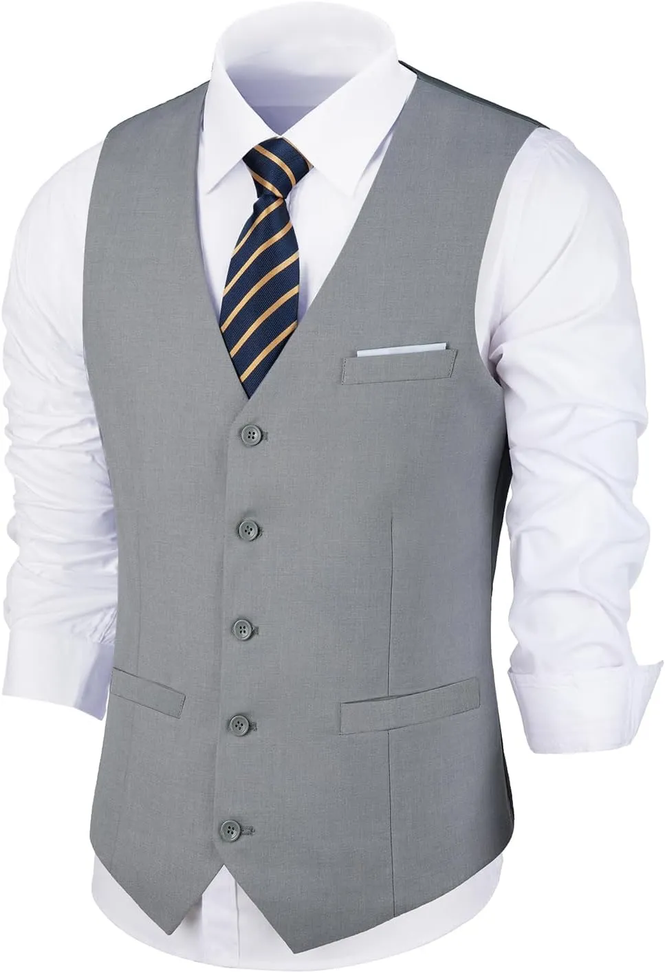 Bakerbear Mens Suit Vests V-Neck Casual Vest Dress for Men Formal Tuxedo Wedding Vests Men's Waistcoat