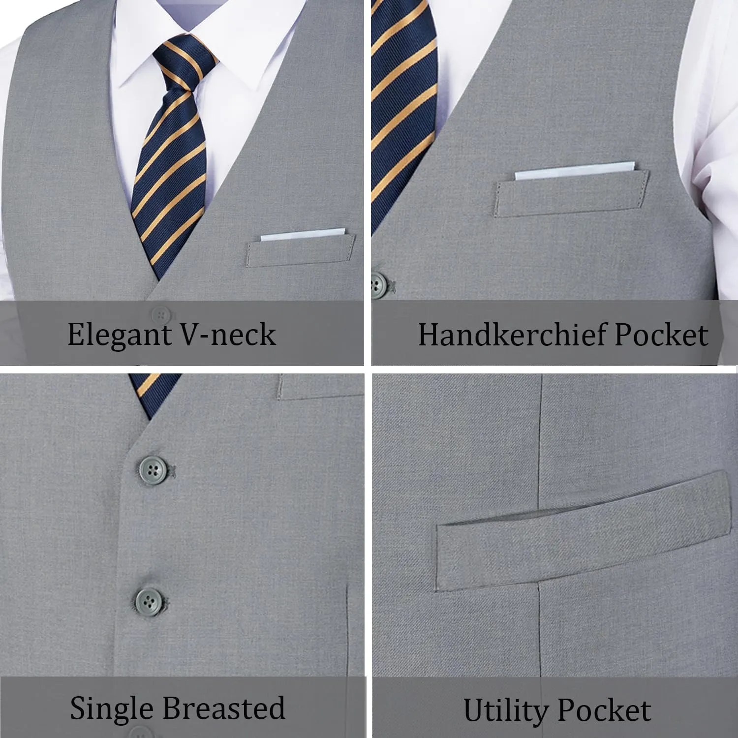 Bakerbear Mens Suit Vests V-Neck Casual Vest Dress for Men Formal Tuxedo Wedding Vests Men's Waistcoat