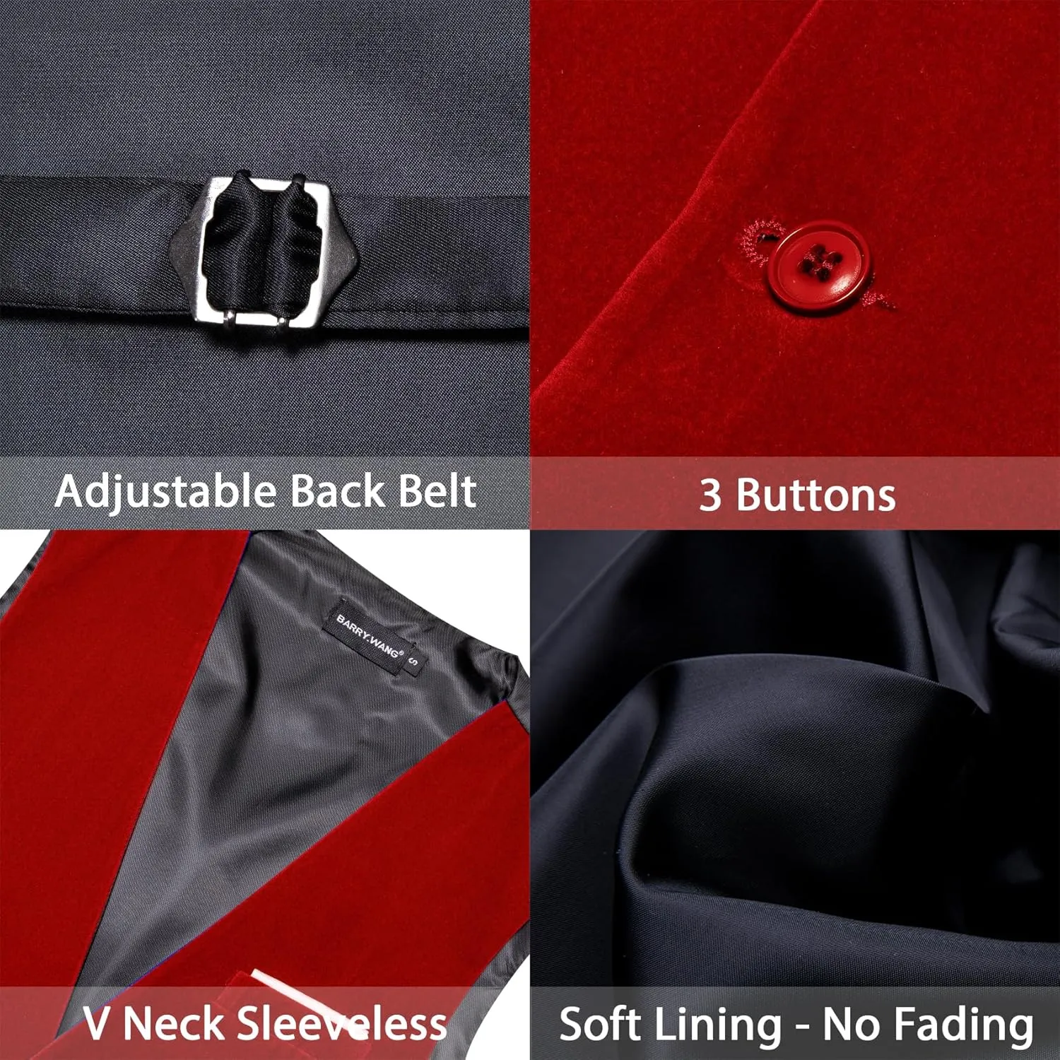 Barry.Wang Men's Velvet Vests Formal Waistcoat Bowtie Set Hanky Cufflink Armband Wedding Party Tuxedo Vest 6PCS