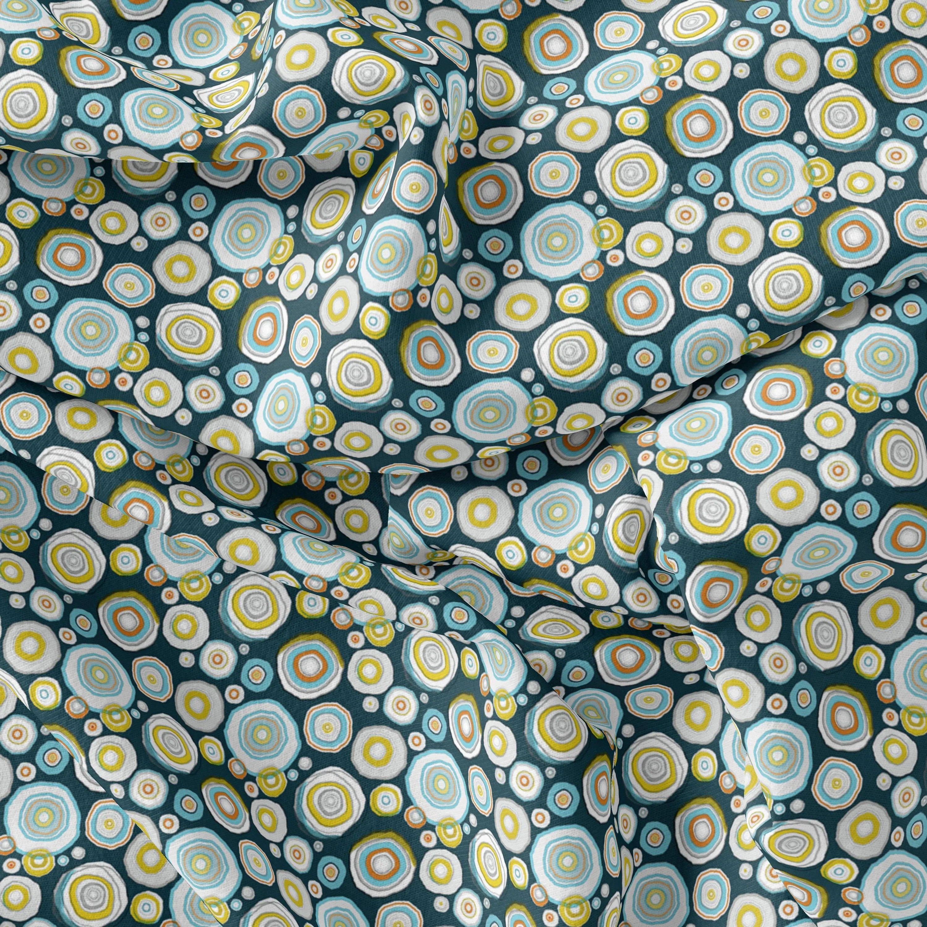 Casual Colourful Watercolour Rounded Digital Printed Fabric - Tusser Silk