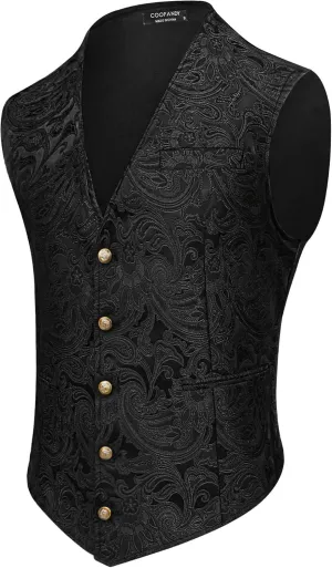 COOFANDY Men's Paisley Vests Victorian Steampunk Gothic Suit Vest Slim Fit V-Neck Tuxedo Waistcoat