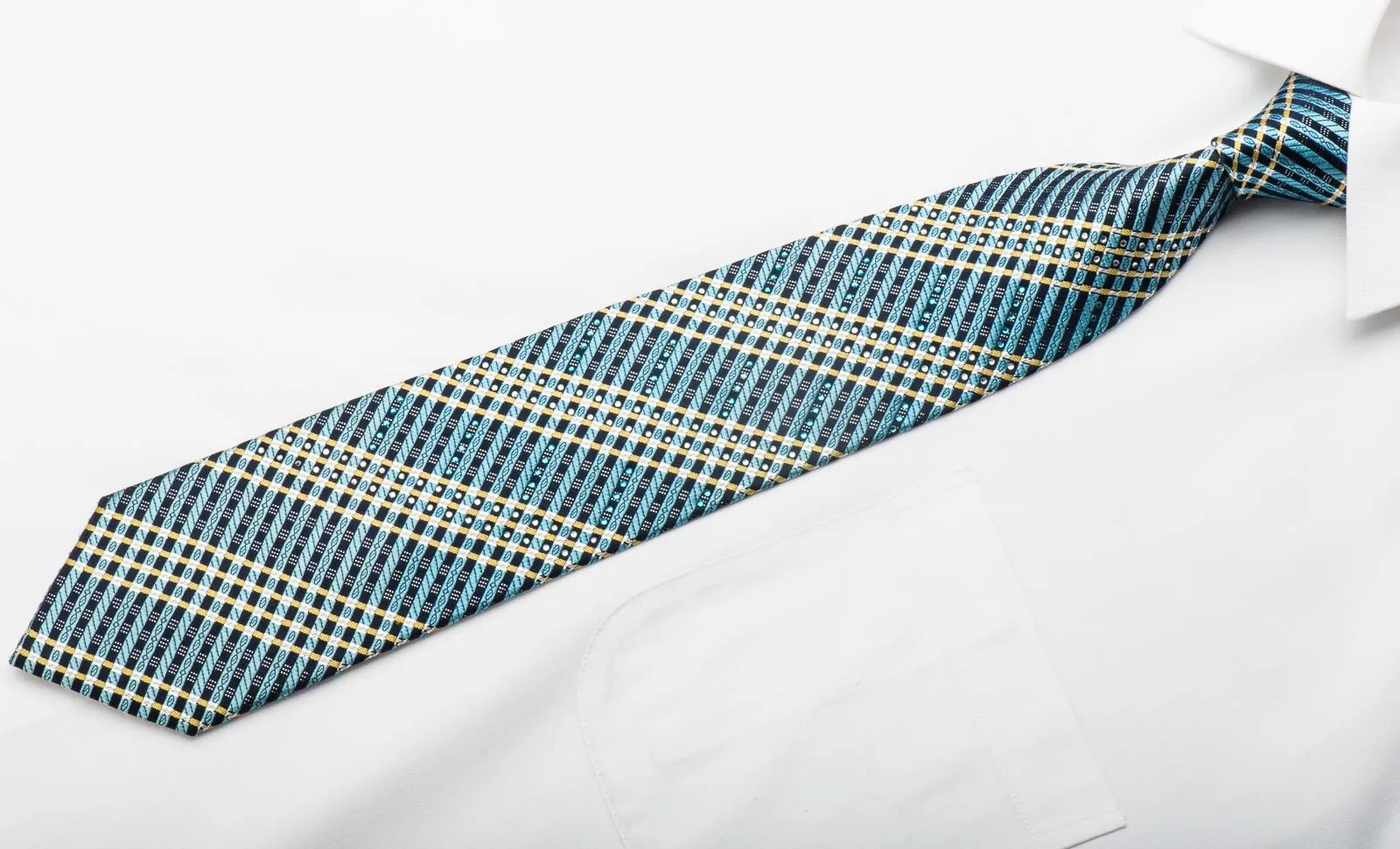 Crocodile Men's Crystal Necktie Blue Silver Striped With Sparkles