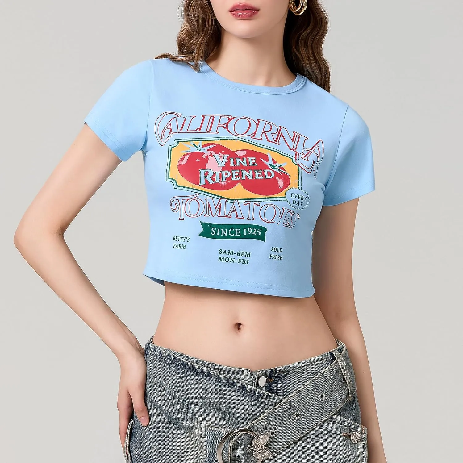 Cute Baby Tees for Women Y2K Short Sleeve T-Shirt Summer Slim Fit Round Neck Graphic Print Top 00s Retro Streetwear