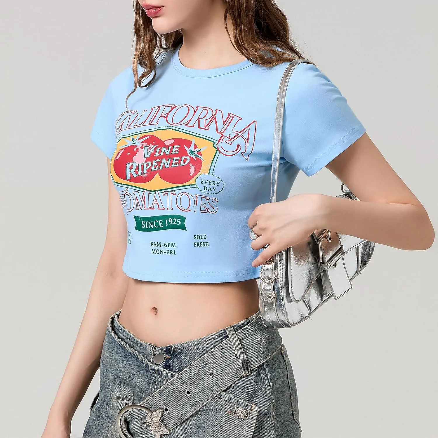 Cute Baby Tees for Women Y2K Short Sleeve T-Shirt Summer Slim Fit Round Neck Graphic Print Top 00s Retro Streetwear