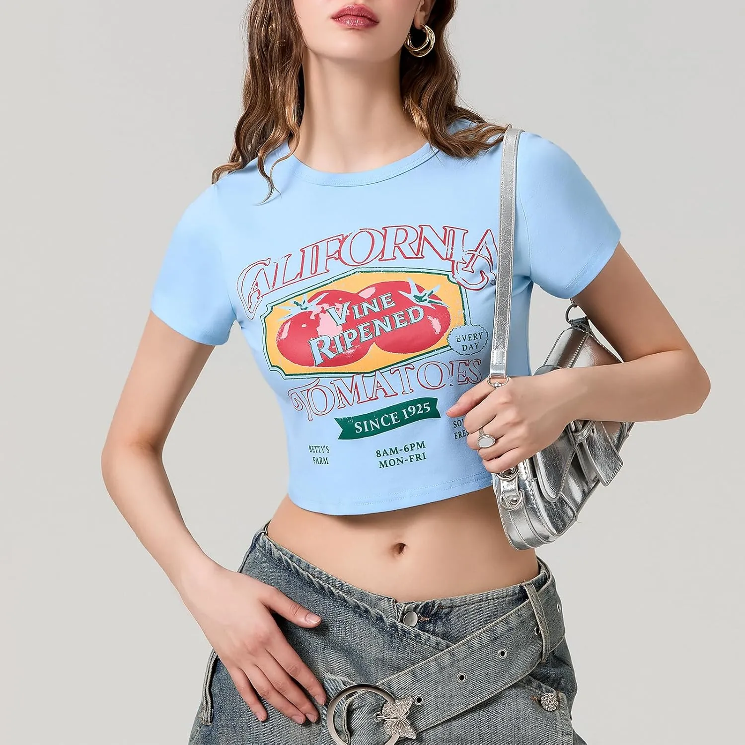 Cute Baby Tees for Women Y2K Short Sleeve T-Shirt Summer Slim Fit Round Neck Graphic Print Top 00s Retro Streetwear
