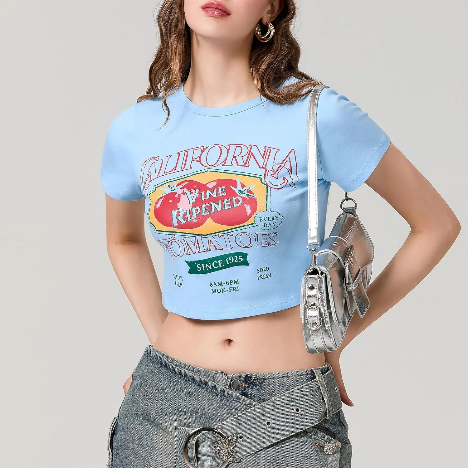 Cute Baby Tees for Women Y2K Short Sleeve T-Shirt Summer Slim Fit Round Neck Graphic Print Top 00s Retro Streetwear