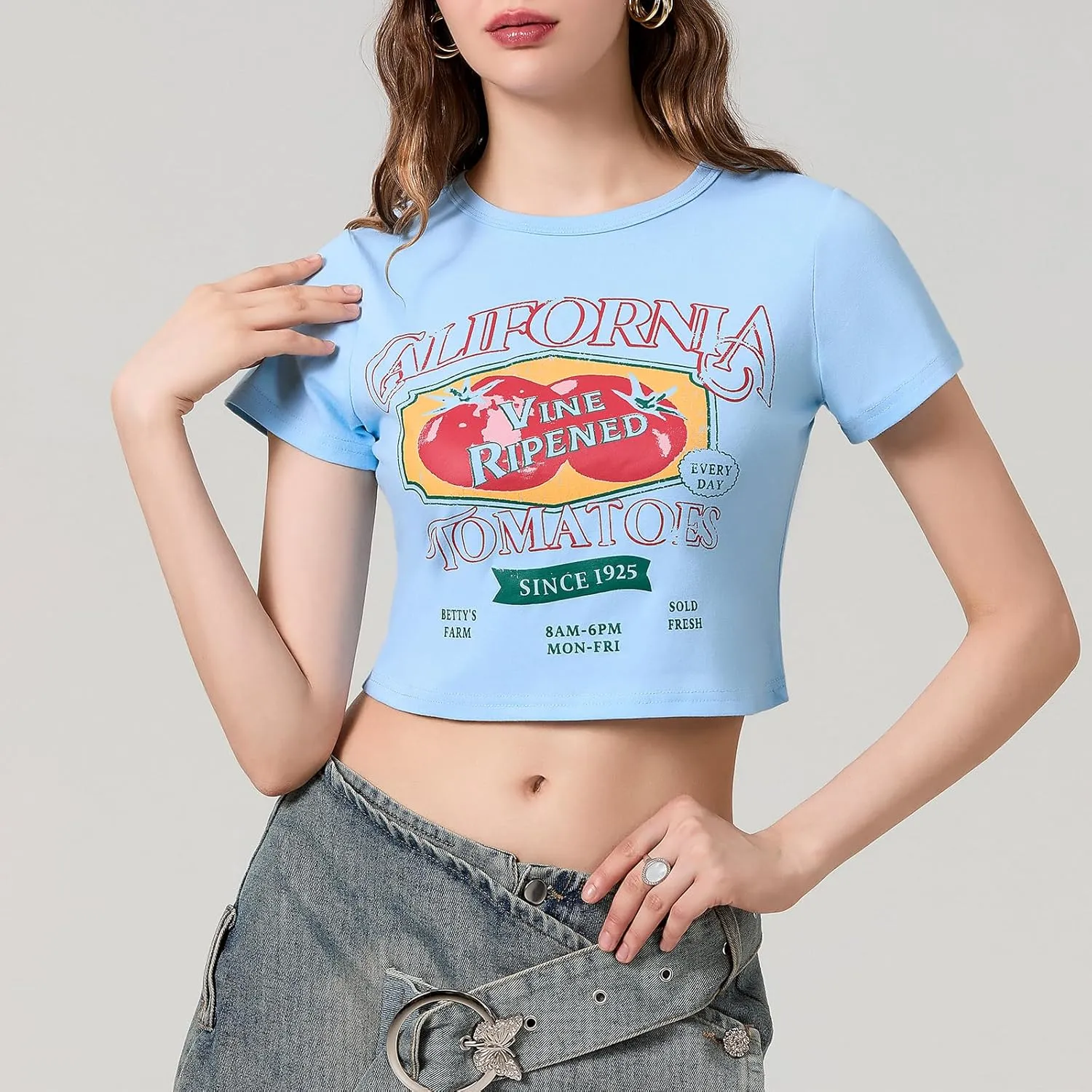 Cute Baby Tees for Women Y2K Short Sleeve T-Shirt Summer Slim Fit Round Neck Graphic Print Top 00s Retro Streetwear