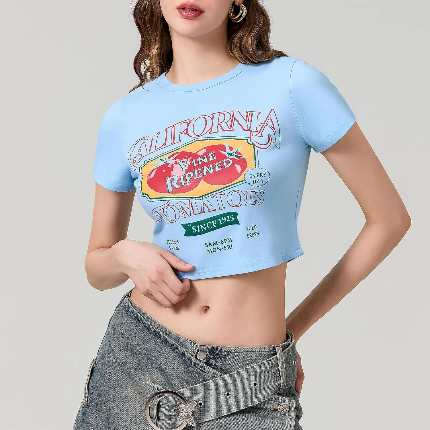 Cute Baby Tees for Women Y2K Short Sleeve T-Shirt Summer Slim Fit Round Neck Graphic Print Top 00s Retro Streetwear