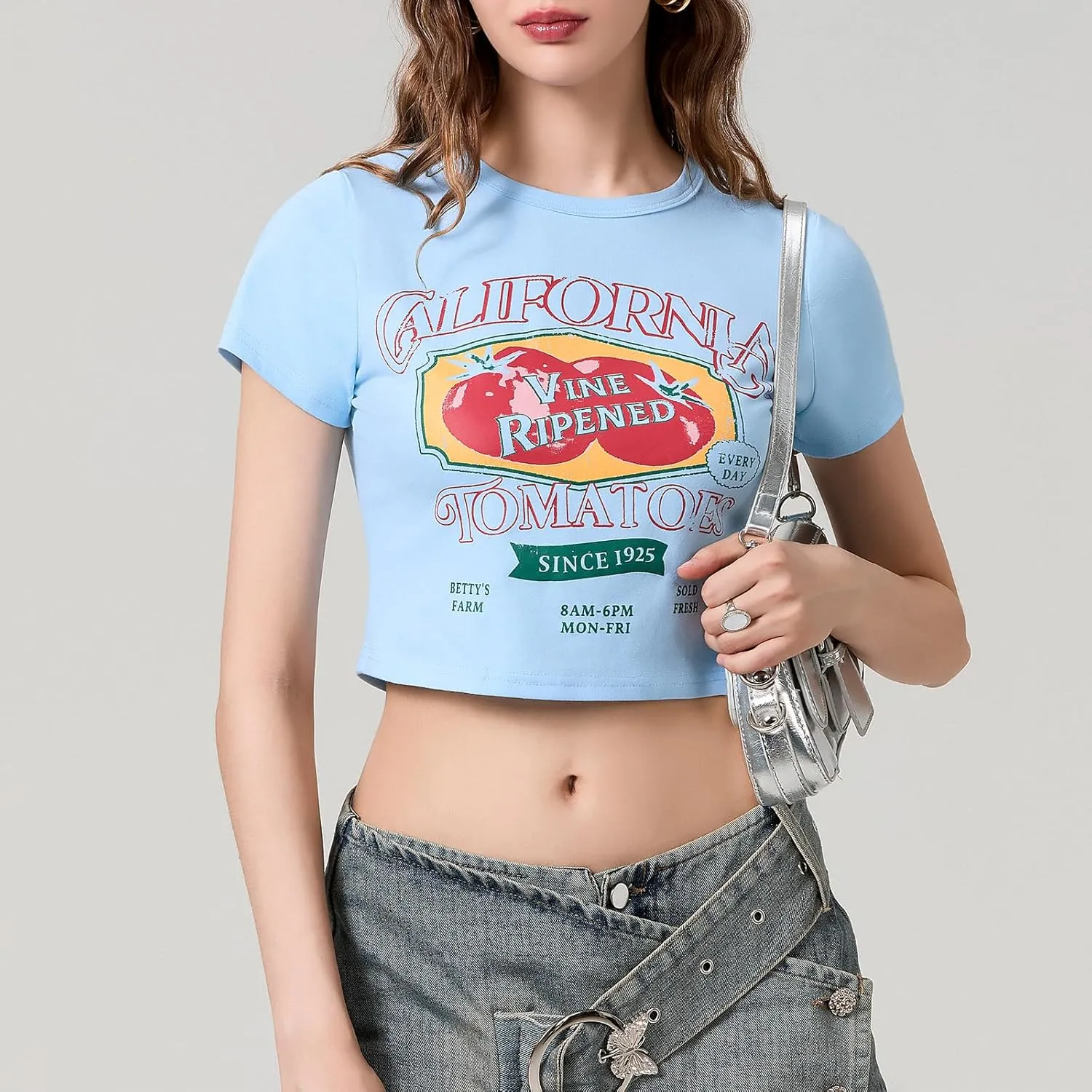Cute Baby Tees for Women Y2K Short Sleeve T-Shirt Summer Slim Fit Round Neck Graphic Print Top 00s Retro Streetwear