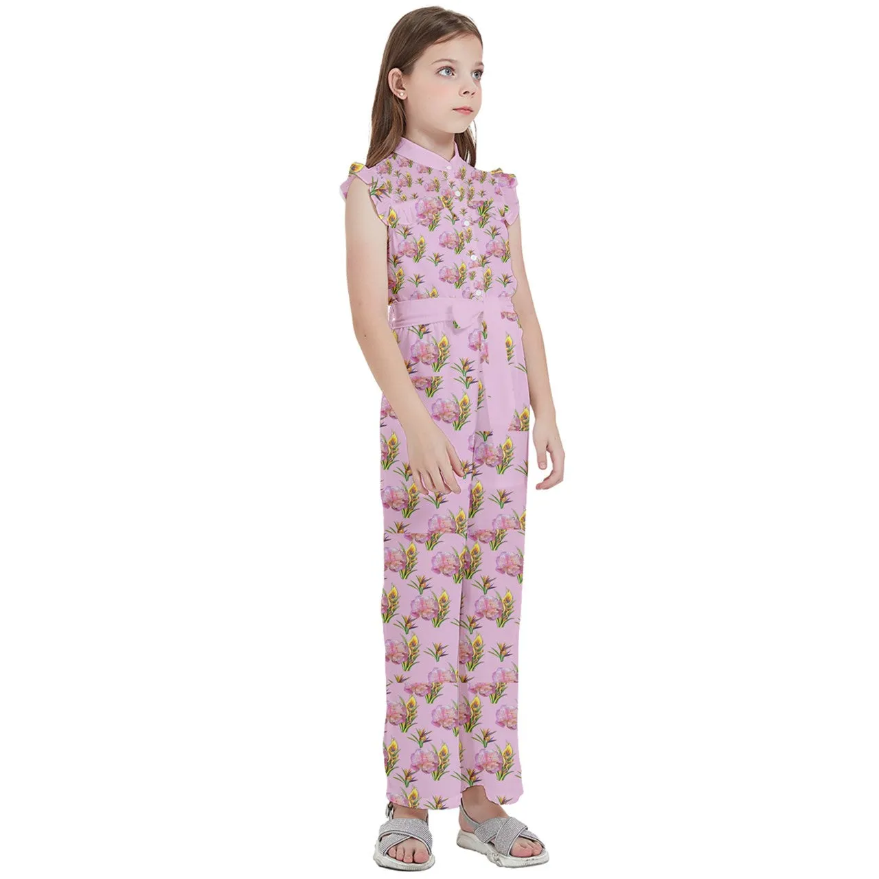 Delightful Pink Kids' Sleeveless Ruffle Chiffon One Piece