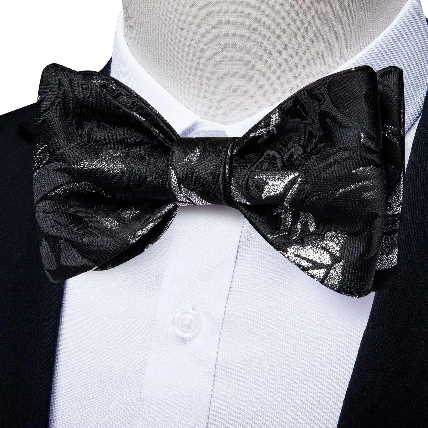 DiBanGu Mens Silk Self Bow Ties,Woven Solid Striped Paisley Bowtie and Pocket Square Cufflinks Set for Men Tuxedo Wedding