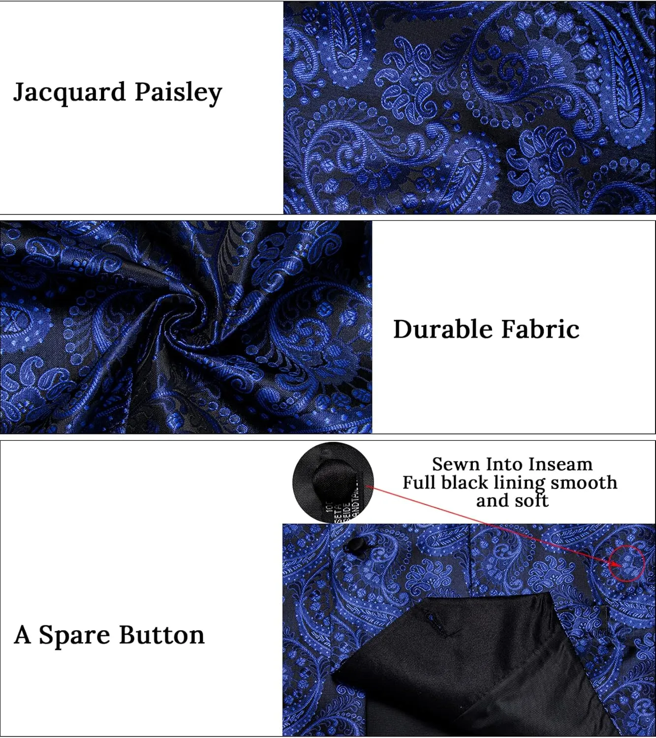DiBanGu Mens Vest and Bowtie Set Silk Paisley Waistcoat and Bowtie Pocket Square Cufflinks with Lapel Pin for Wedding Party