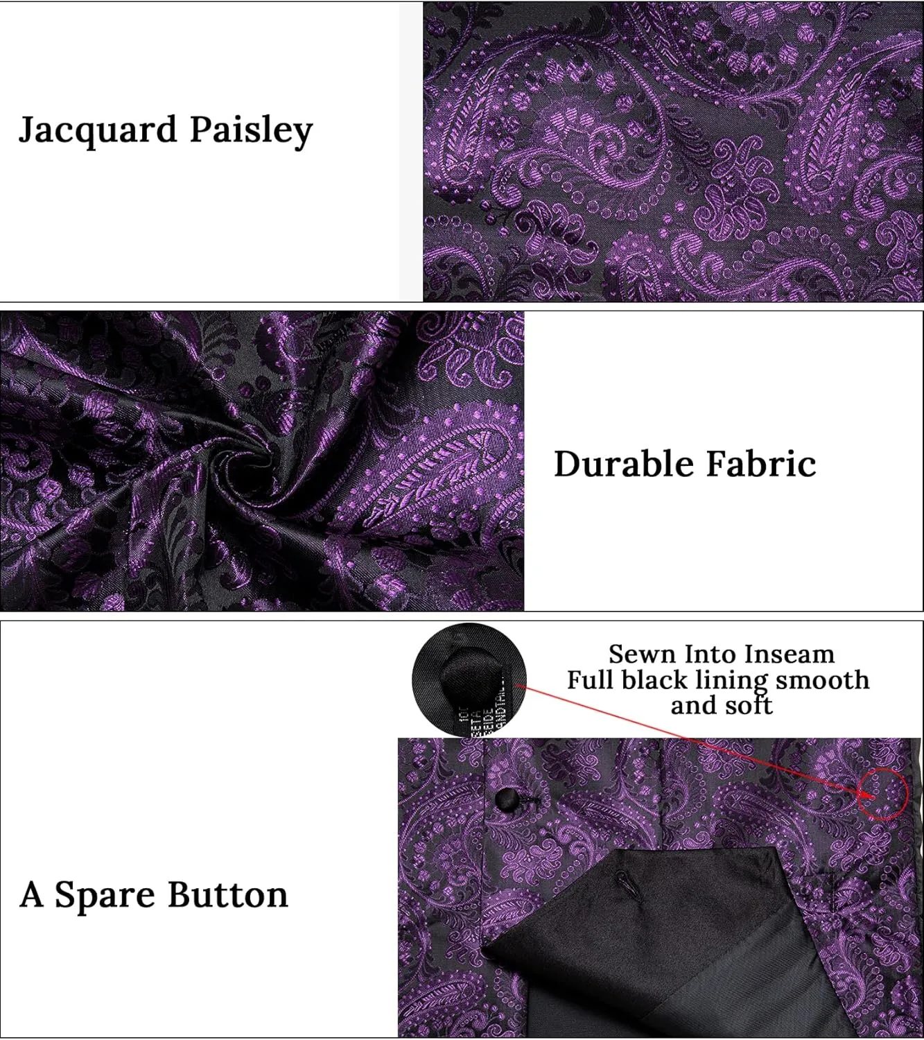 DiBanGu Mens Vest and Bowtie Set Silk Paisley Waistcoat and Bowtie Pocket Square Cufflinks with Lapel Pin for Wedding Party
