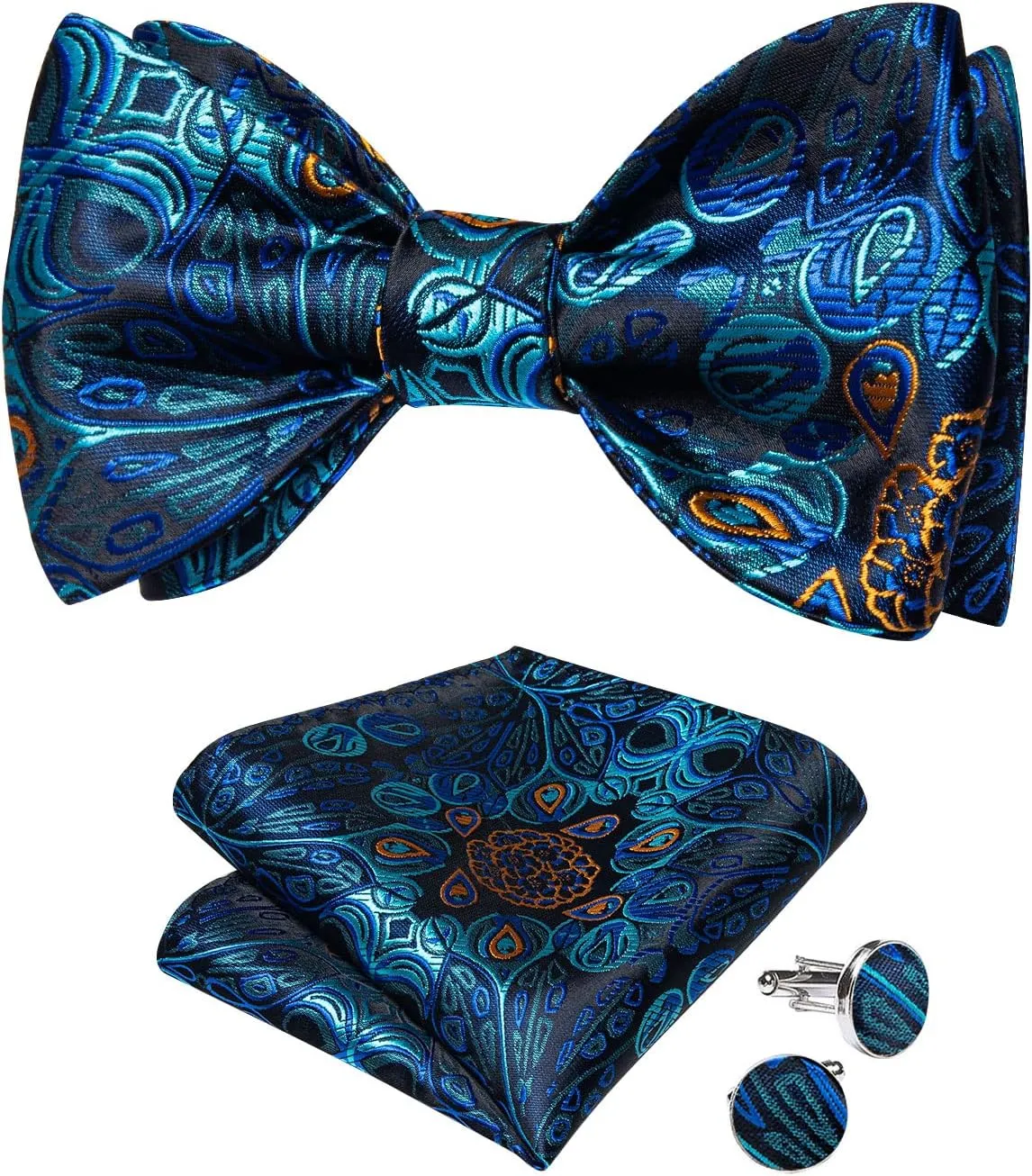 DiBanGu Silk Bow Ties for Men Striped Solid Paisley Self Bowtie and Pocket Square Cufflinks Formal Tuxedo Bowtie Set Wedding