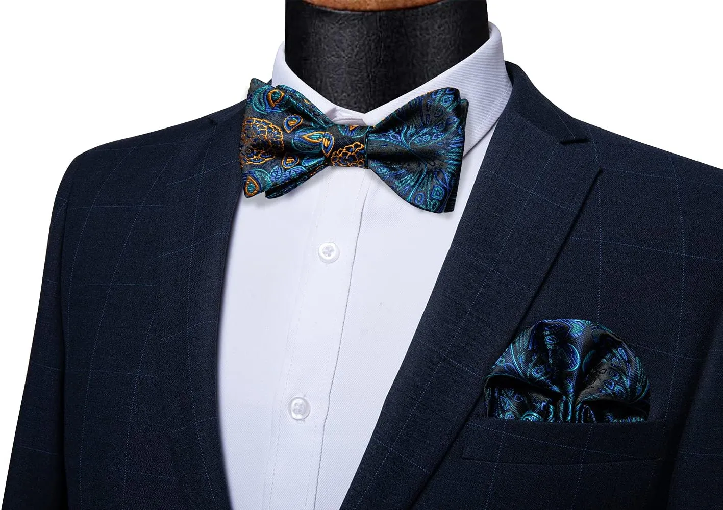 DiBanGu Silk Bow Ties for Men Striped Solid Paisley Self Bowtie and Pocket Square Cufflinks Formal Tuxedo Bowtie Set Wedding