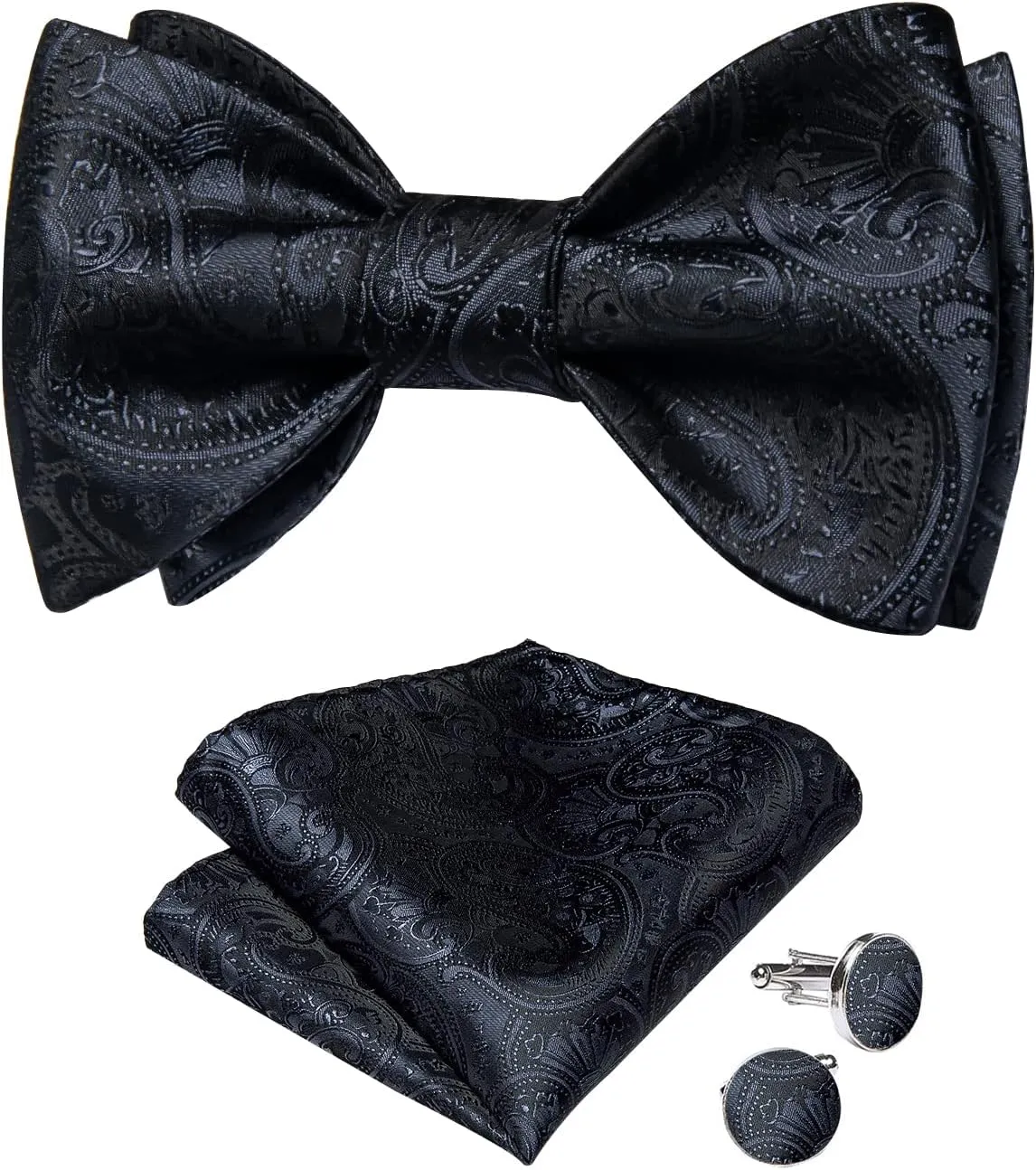 DiBanGu Silk Bow Ties for Men Striped Solid Paisley Self Bowtie and Pocket Square Cufflinks Formal Tuxedo Bowtie Set Wedding