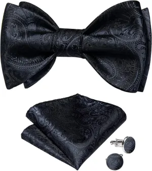 DiBanGu Silk Bow Ties for Men Striped Solid Paisley Self Bowtie and Pocket Square Cufflinks Formal Tuxedo Bowtie Set Wedding