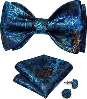 DiBanGu Silk Bow Ties for Men Striped Solid Paisley Self Bowtie and Pocket Square Cufflinks Formal Tuxedo Bowtie Set Wedding