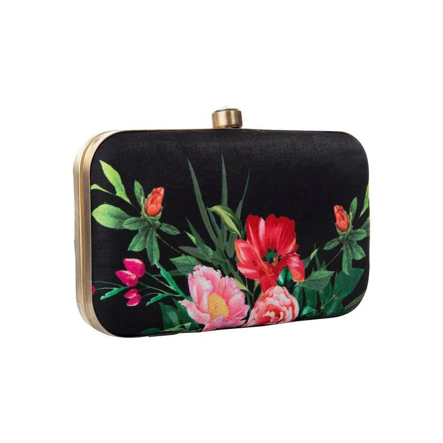 Elegant Black Colored Floral Printed Fancy Clutch
