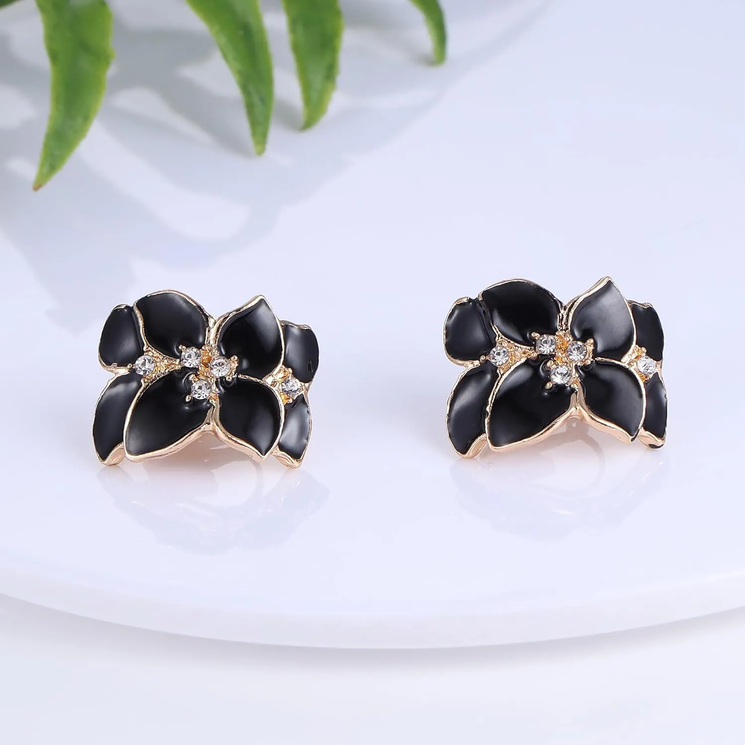 FIASASO Flower Clip on Earrings for Women Colorful Statement Petal Clip Earring for Non Pierced Fake Earrings White Crystal White Pink Black Yellow Petal