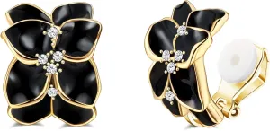 FIASASO Flower Clip on Earrings for Women Colorful Statement Petal Clip Earring for Non Pierced Fake Earrings White Crystal White Pink Black Yellow Petal