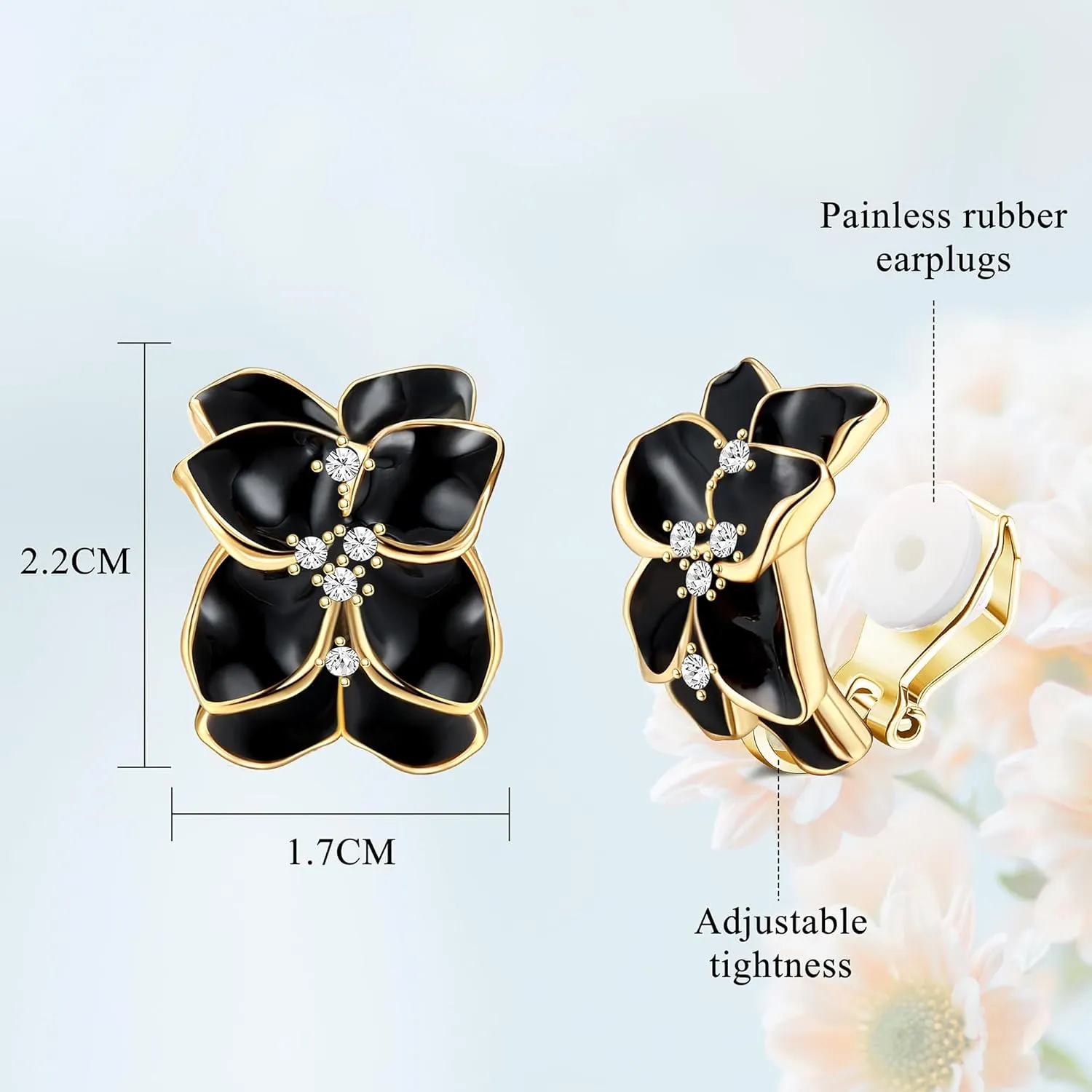FIASASO Flower Clip on Earrings for Women Colorful Statement Petal Clip Earring for Non Pierced Fake Earrings White Crystal White Pink Black Yellow Petal