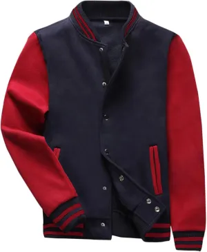 Flygo Men's Classic Fleece Varsity Letterman Jacket Flight Bomber Jackets