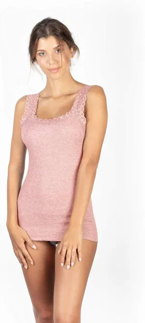 free spirit Basic Cotton Premium Quality 100% Cotton Women's Lace Trim Tank Top. Proudly Made in Italy.