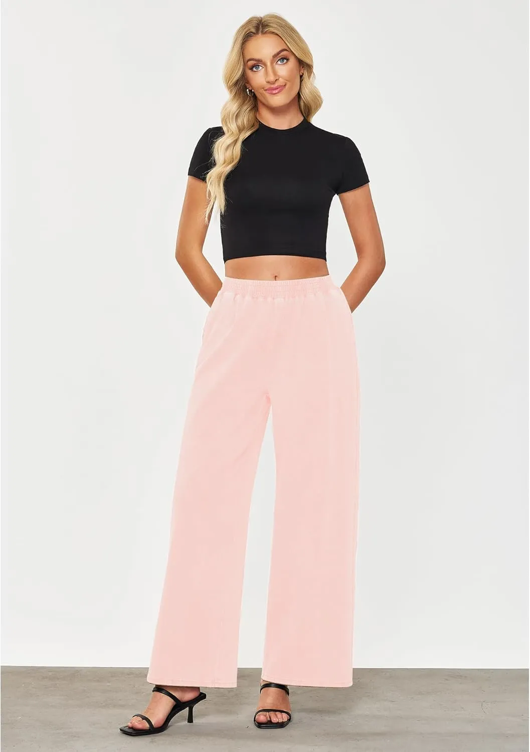 GRAPENT Wide Leg Pants Woman Pull On High Waisted Baggy Straight Leg Colored Jeans Stretch Twill Trouser Pants for Women