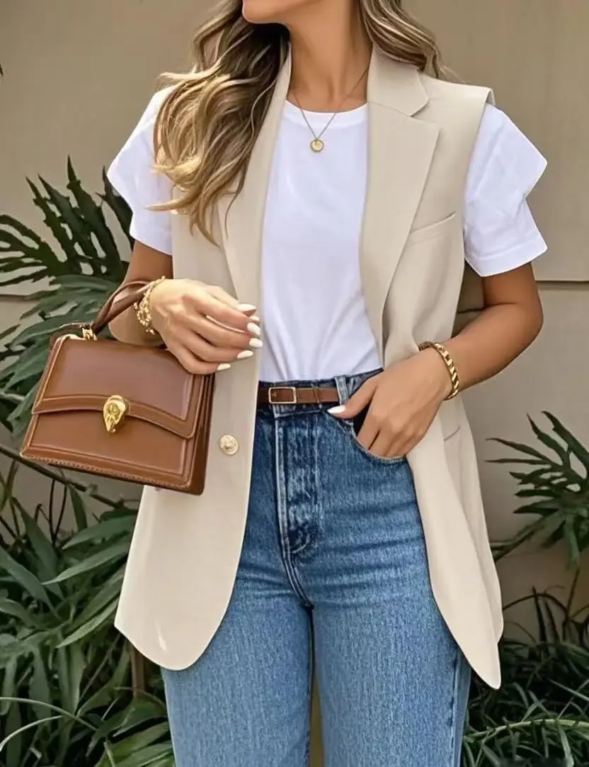 IDEALSANXUN Womens Vests Fashion Casual Sleeveless Blazer Dressy Vest Tops
