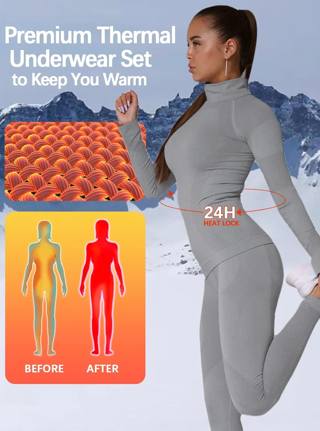 Inno Functional Wear Seamless Thermal Underwear for Women Pj Set Workout Ski Warm Base Layer Cold Weather Yoga Top Bottom