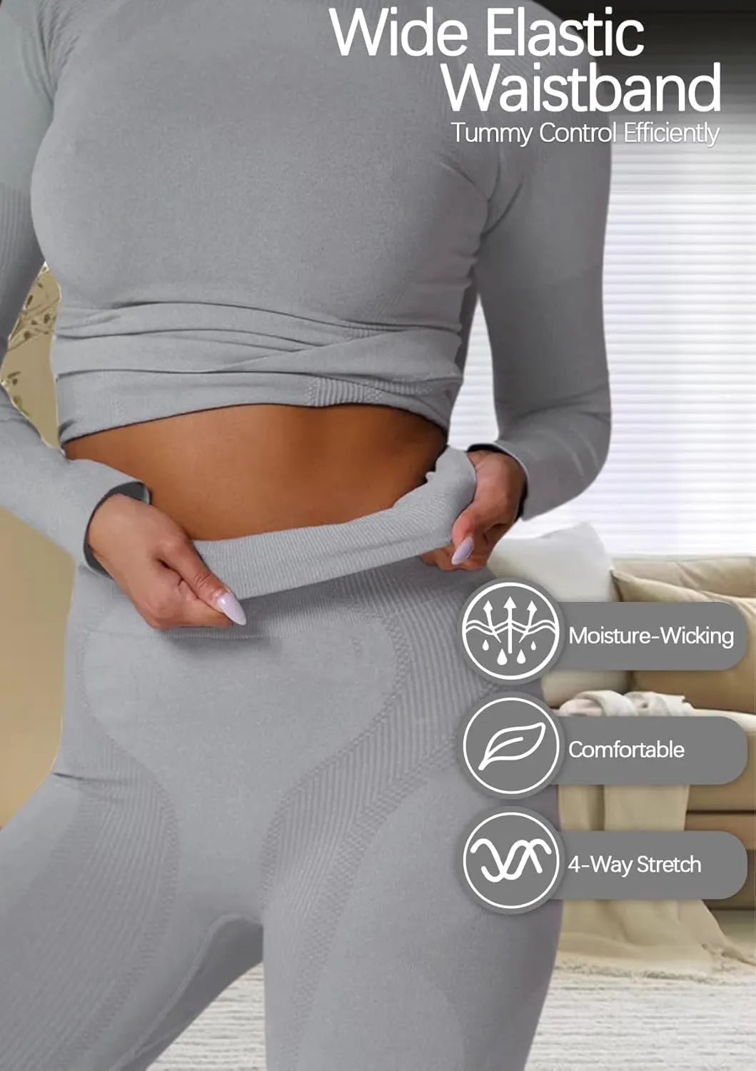 Inno Functional Wear Seamless Thermal Underwear for Women Pj Set Workout Ski Warm Base Layer Cold Weather Yoga Top Bottom