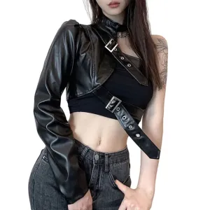 Leather Goth Punk Emo Stylish Elegant Classic Trendy Unique Chic Crop Top