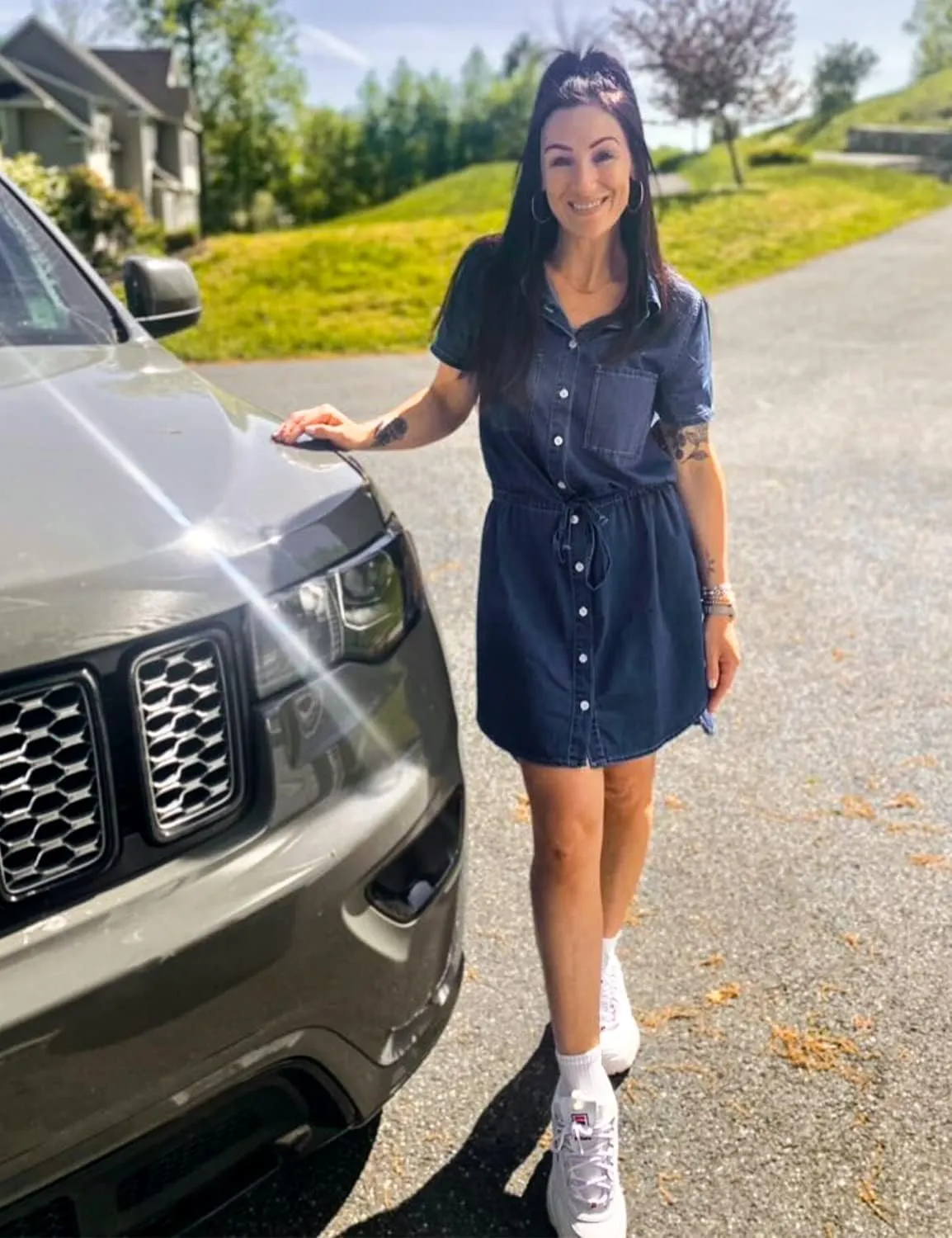 luvamia Women Casual Denim Dress Short Sleeve Tie Waist Classic Jean Shirt Dress