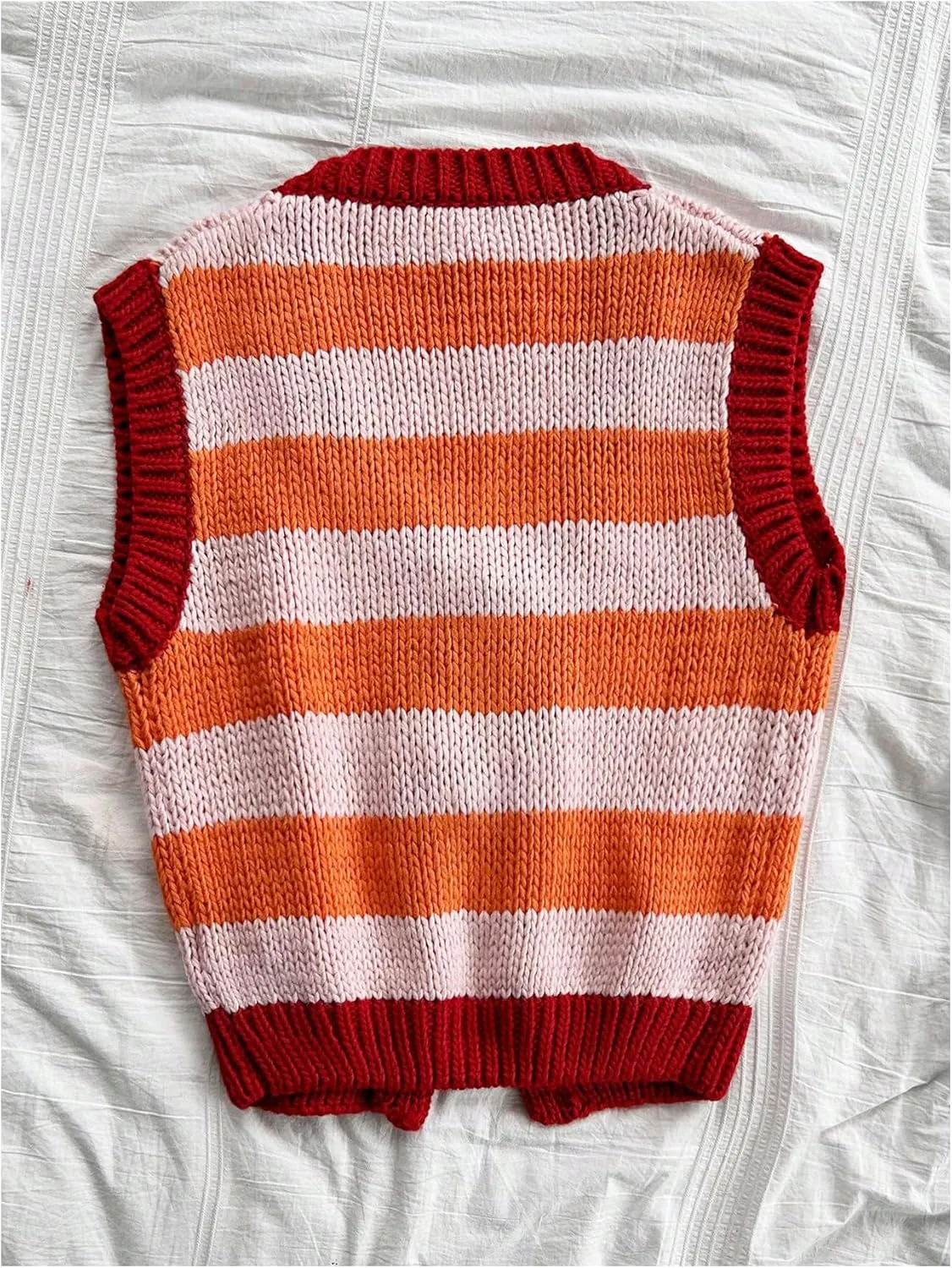 MakeMeChic Women's Striped Colorblock Sweater Vests Sleeveless Tie Front Cropped Knit Vest Tops