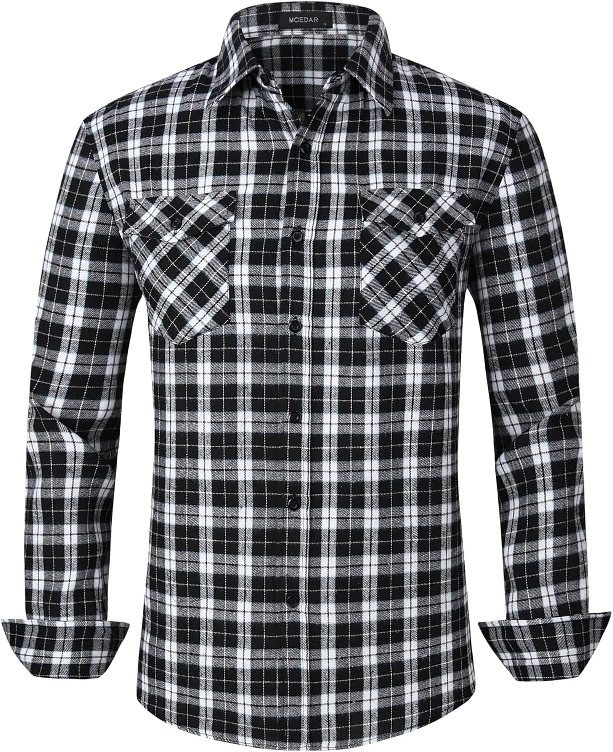 MCEDAR Mens Plaid Flannel Shirts-Long Sleeve Casual Button Down Slim Fit Outfit for Camp Hanging Out or Work