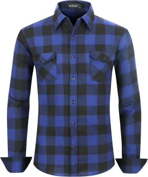 MCEDAR Mens Plaid Flannel Shirts-Long Sleeve Casual Button Down Slim Fit Outfit for Camp Hanging Out or Work