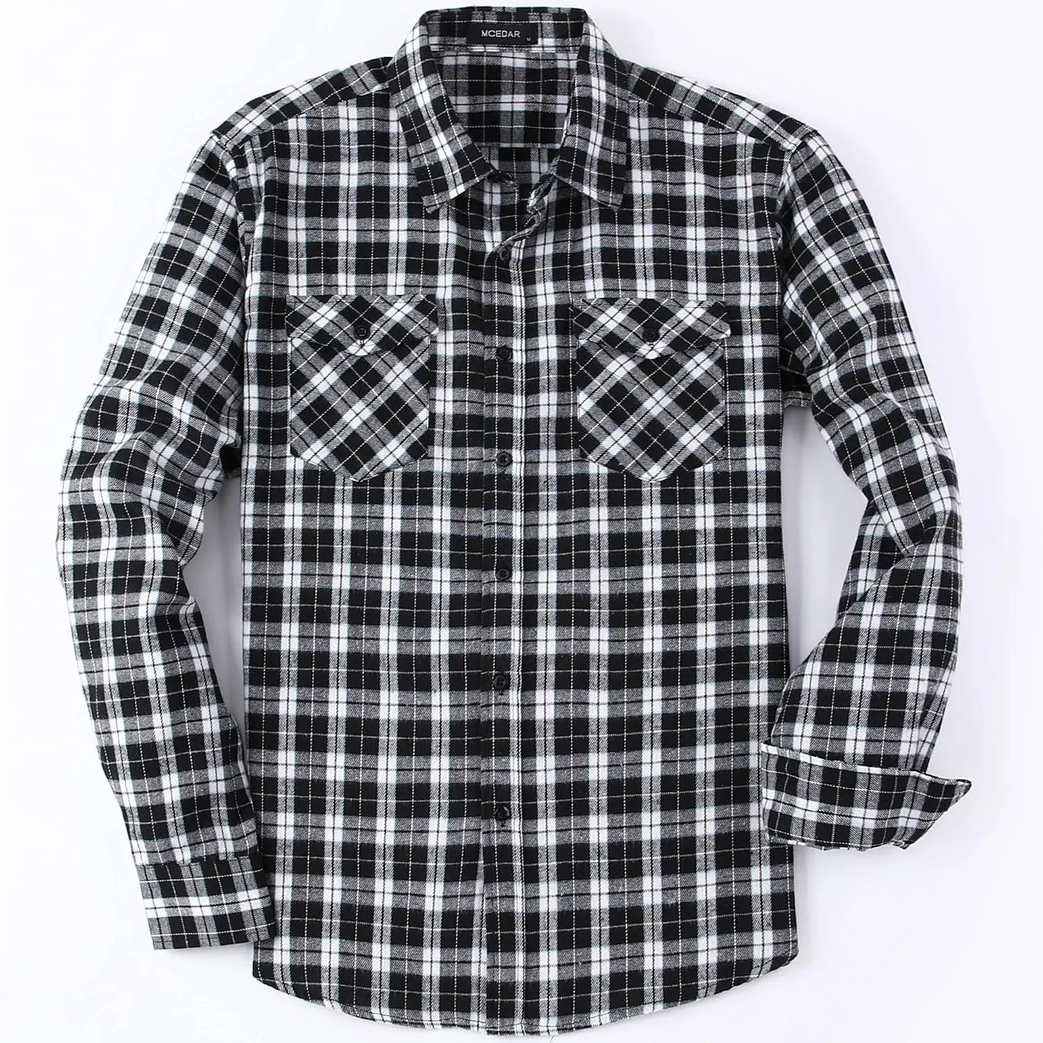 MCEDAR Mens Plaid Flannel Shirts-Long Sleeve Casual Button Down Slim Fit Outfit for Camp Hanging Out or Work