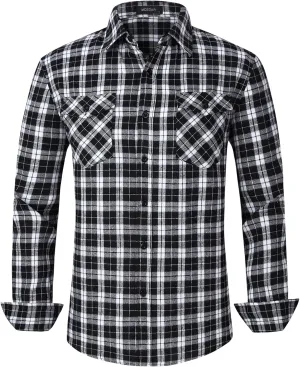 MCEDAR Mens Plaid Flannel Shirts-Long Sleeve Casual Button Down Slim Fit Outfit for Camp Hanging Out or Work