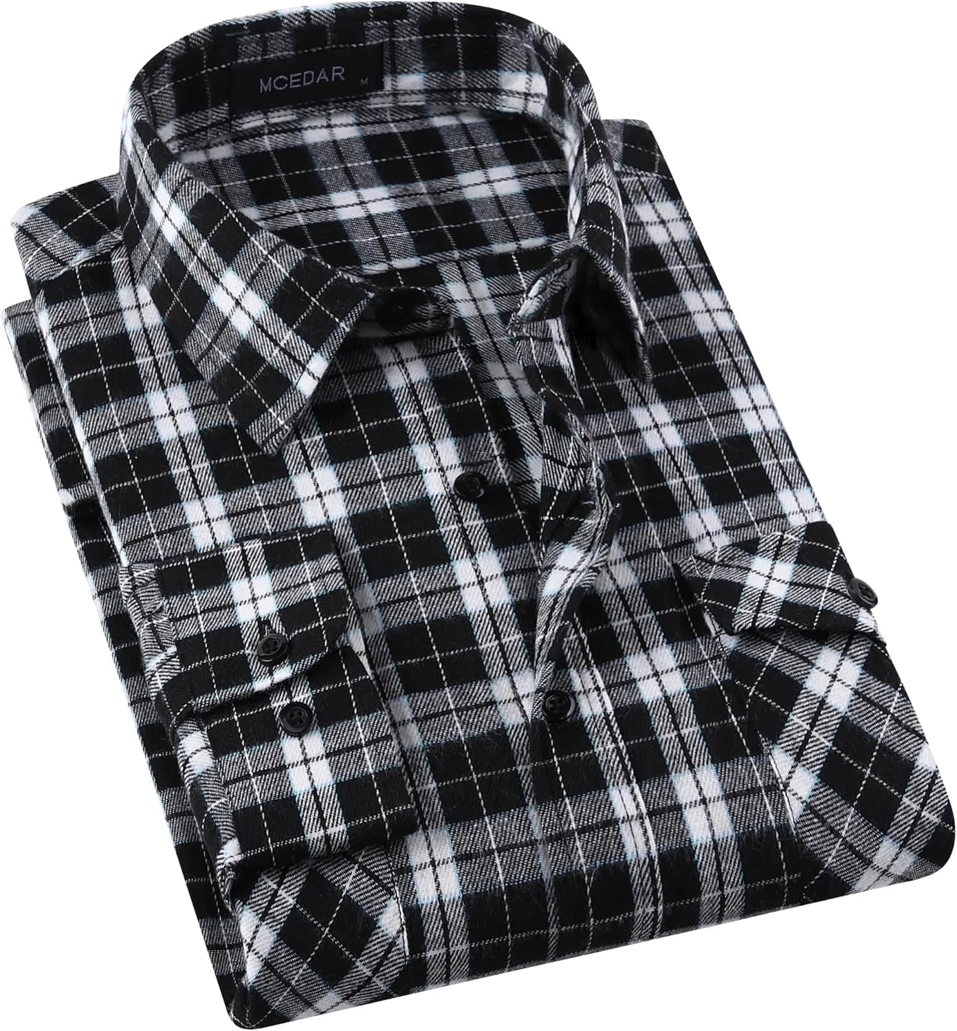 MCEDAR Mens Plaid Flannel Shirts-Long Sleeve Casual Button Down Slim Fit Outfit for Camp Hanging Out or Work